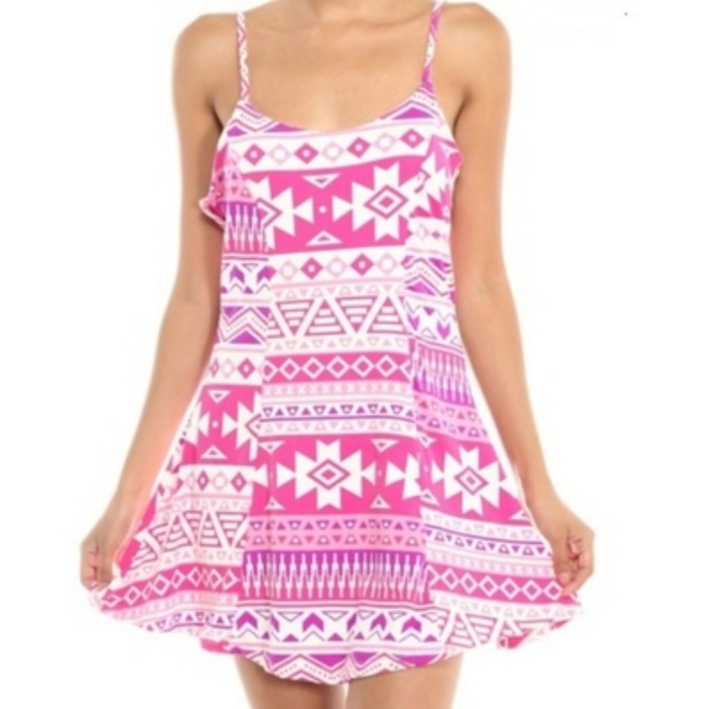 Pink Geometric Flare Cami Mini Dress